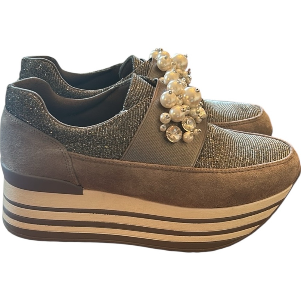 GLISTER Silver Gray Embellished wedge shoe size 36